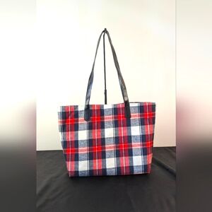 Yankee Candle Holiday Tote Bag Plaid Tartan Flannel Lined Faux Leather Straps